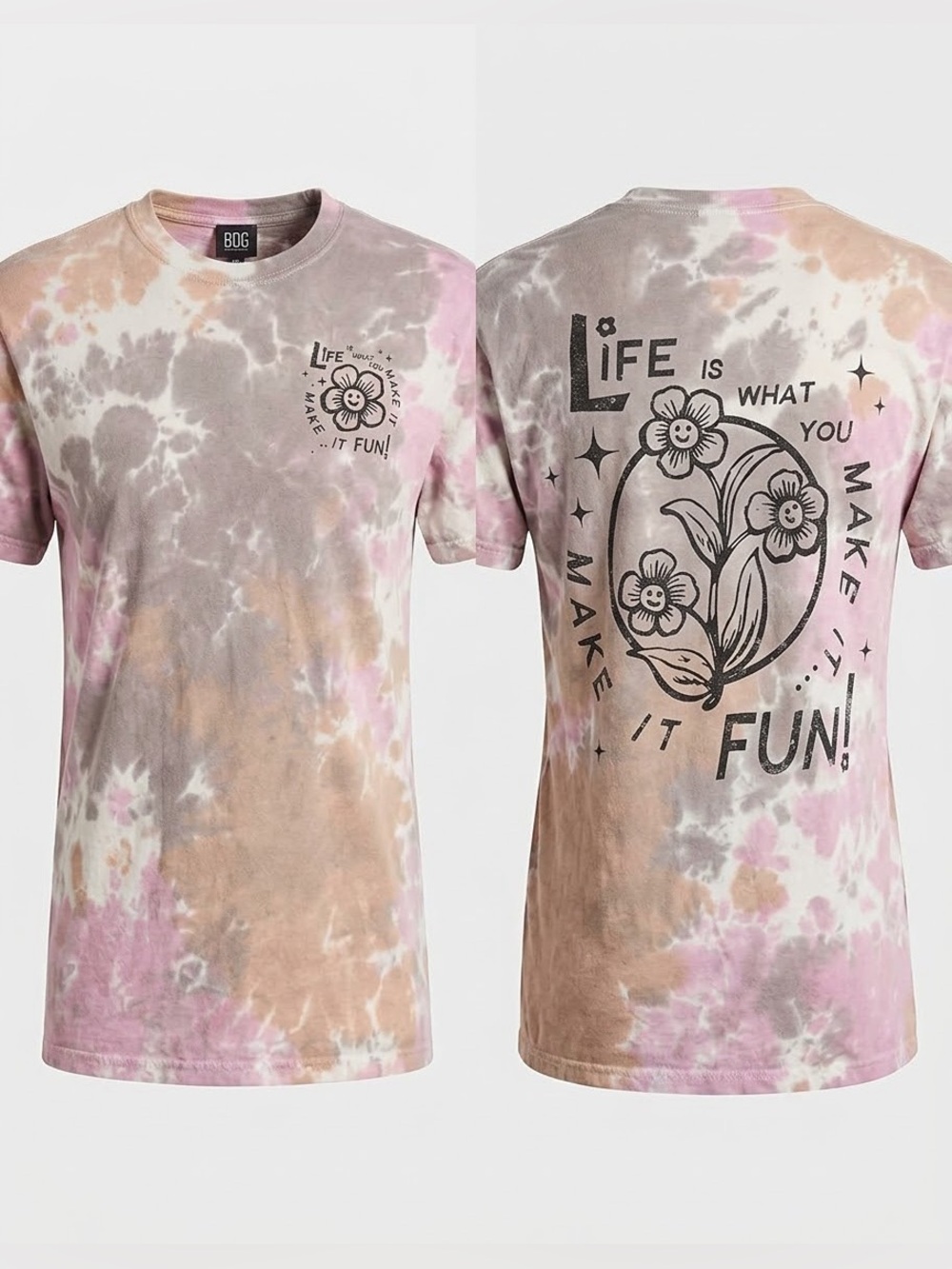 Vintage BDG Urban Outfitters Tie Dye Graphic T-Shirt Pink Brown Casual Tee